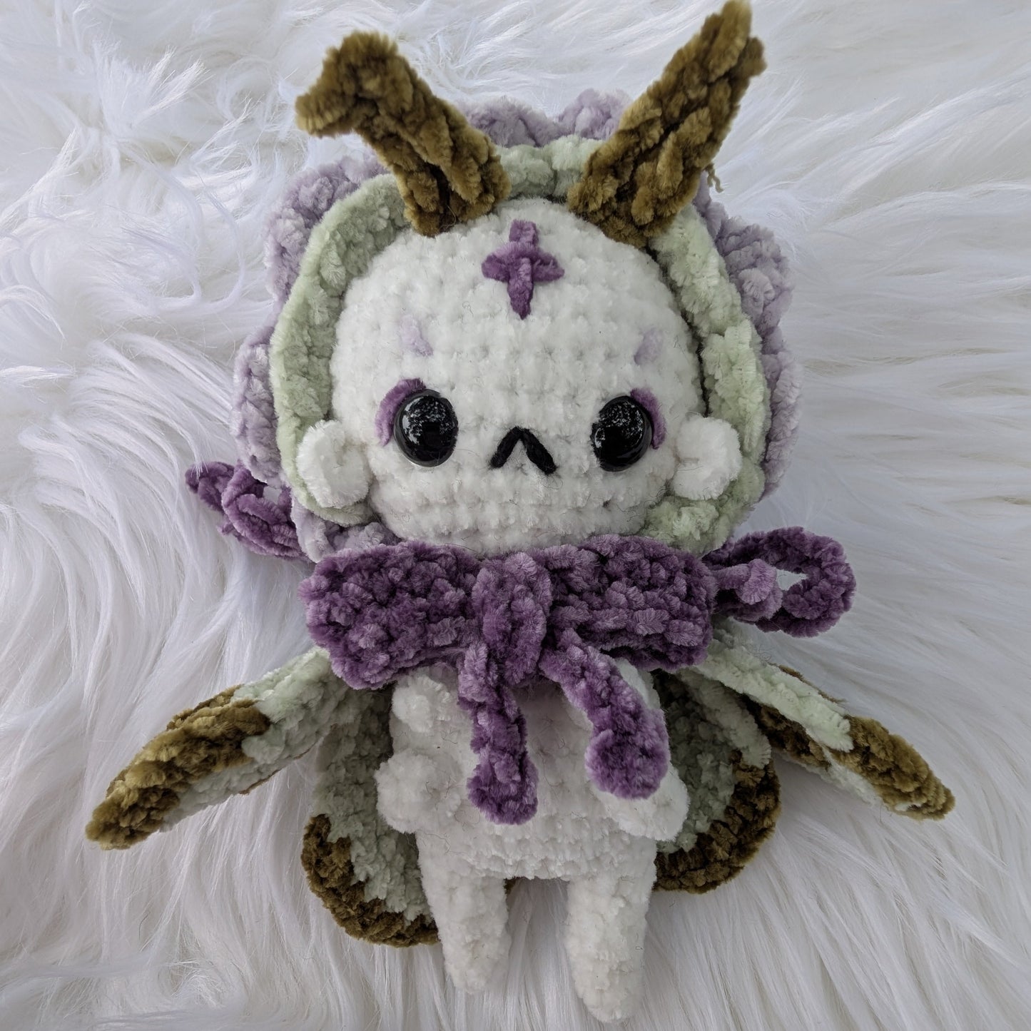 Mothelia the Moth — Handmade Whimsigoth Crochet Moth-Fairy — Feather Chakra