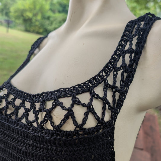 Aestas Open-Mesh Crochet Top — Charcoal, Size L — Feather Chakra