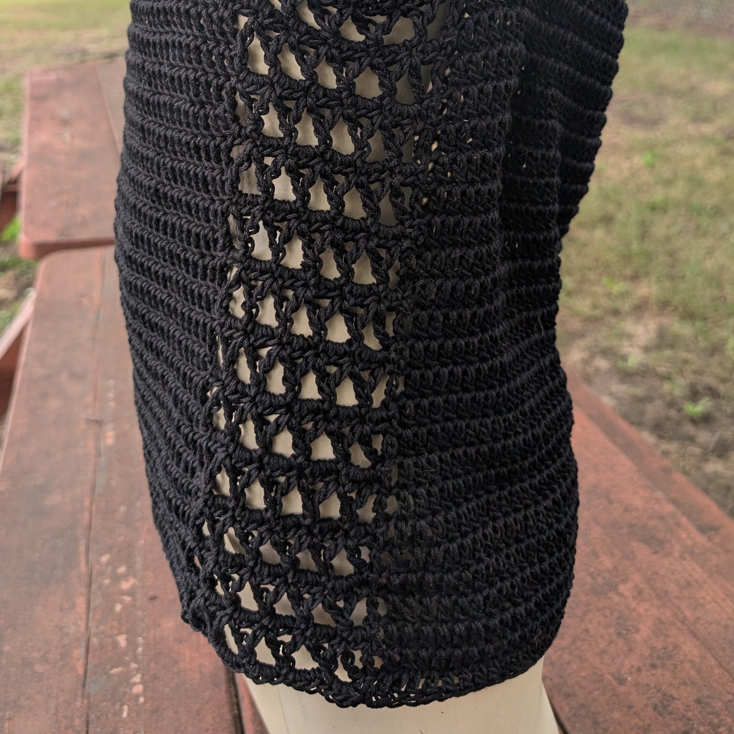 Aestas Open-Mesh Crochet Top — Charcoal, Size L — Feather Chakra