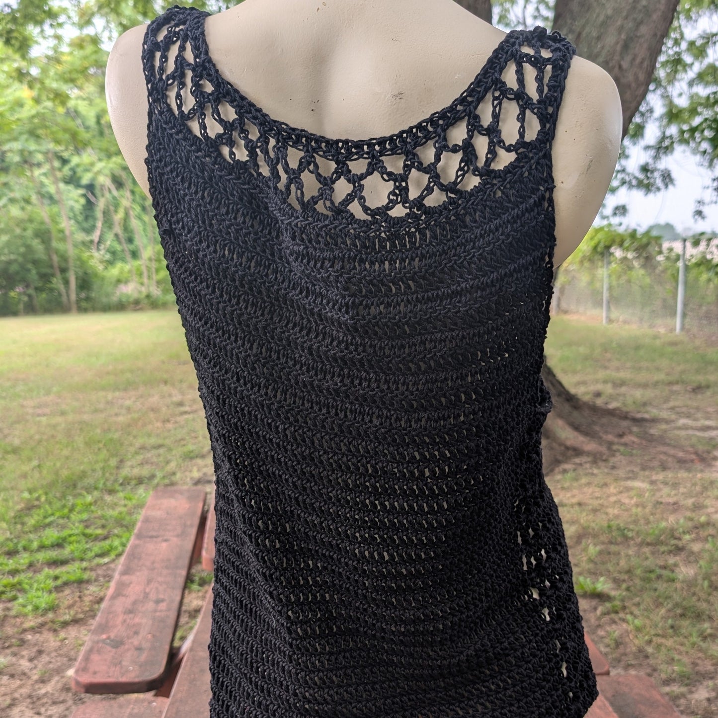 Aestas Open-Mesh Crochet Top — Charcoal, Size L — Feather Chakra