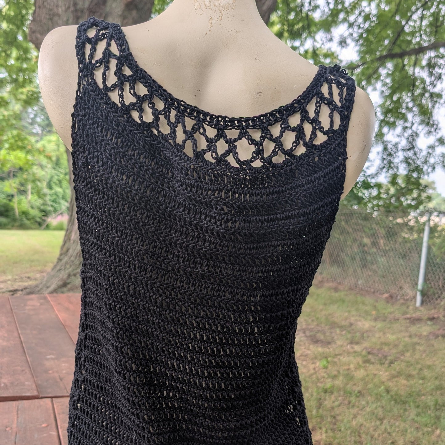Aestas Open-Mesh Crochet Top — Charcoal, Size L — Feather Chakra