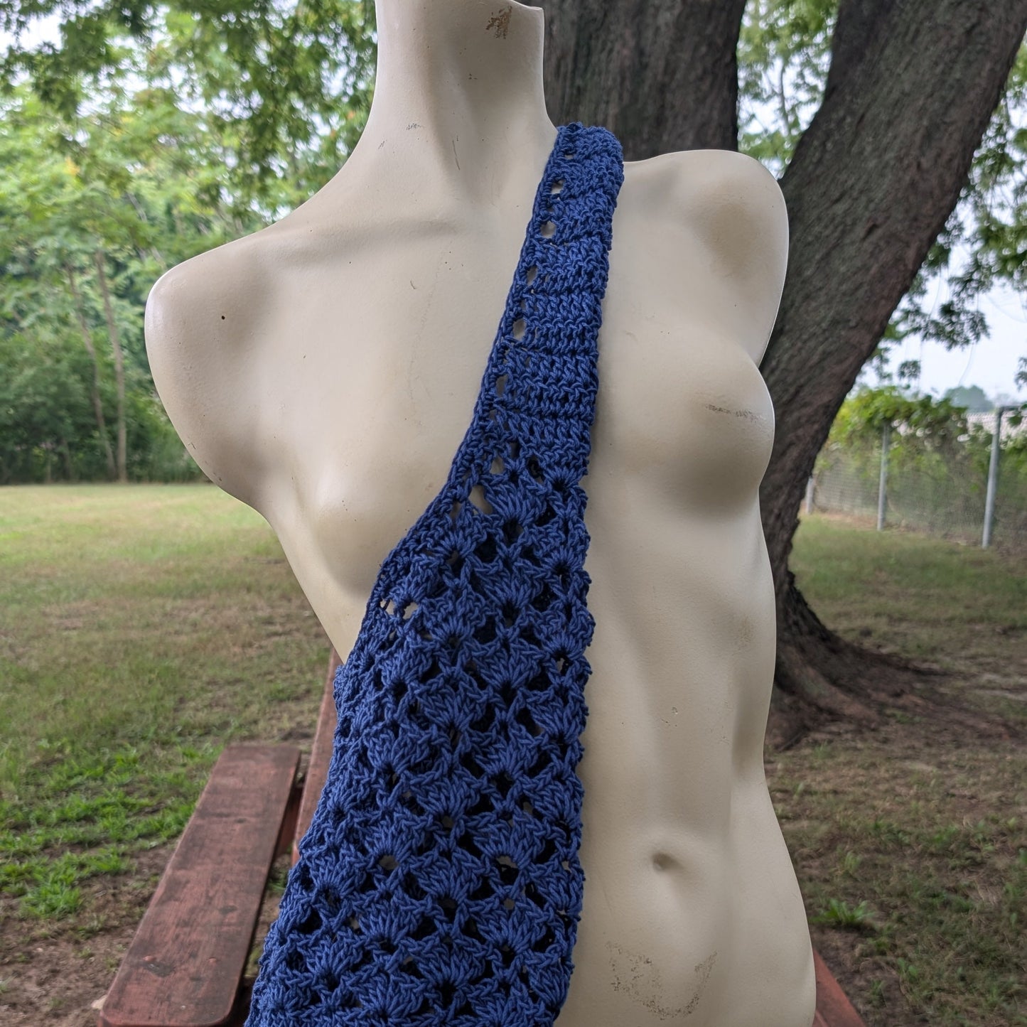 Lacy Market Tote — Handmade Crochet Bag, Deep Indigo — Feather Chakra