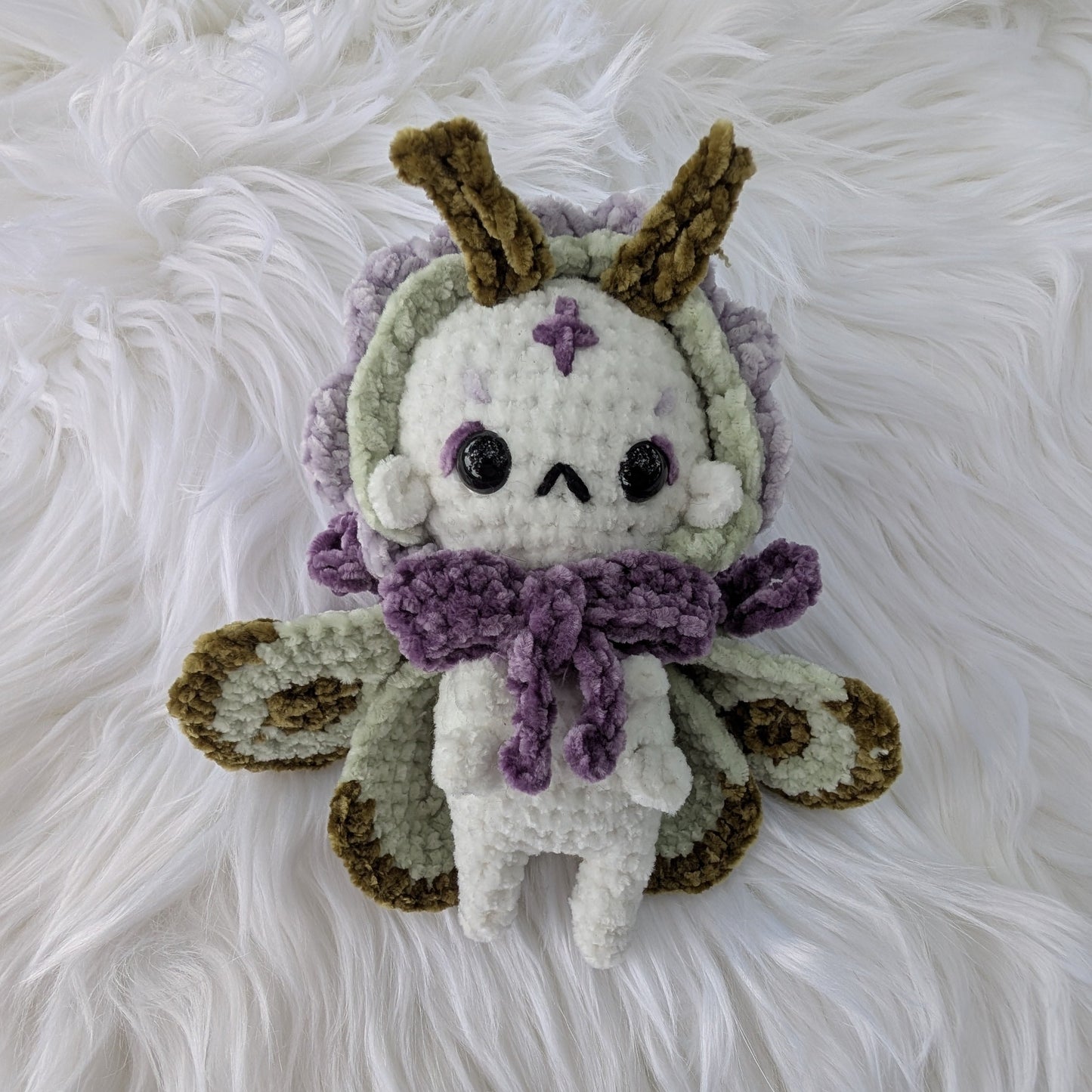 Mothelia the Moth — Handmade Whimsigoth Crochet Moth-Fairy — Feather Chakra