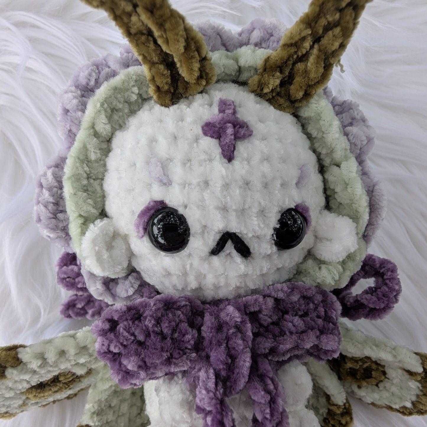 Mothelia the Moth — Handmade Whimsigoth Crochet Moth-Fairy — Feather Chakra