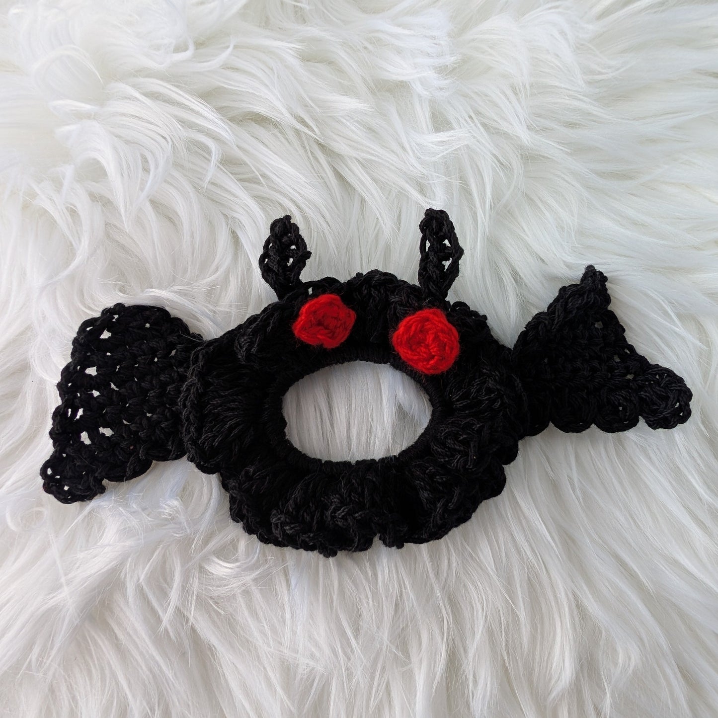 Mothman Scrunchie Set of 3 — Crochet Hair Ties, Black + Silver — Feather Chakra